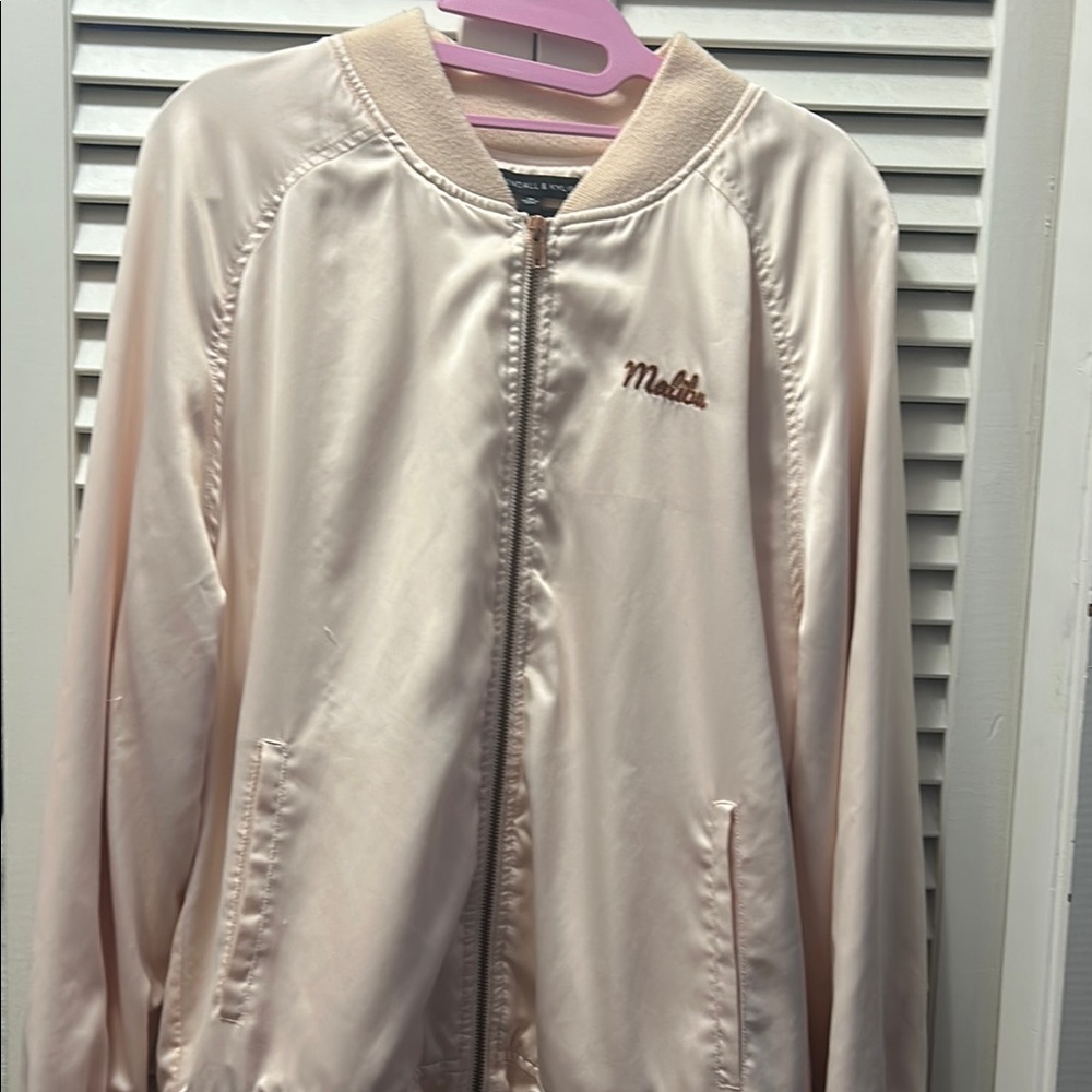Kendall & Kylie Baby Pink Satin Bomber Jacket